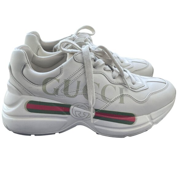 Gucci Womens Rhyton Logo Sneakers White Leather Italy - Picture 1 of 13